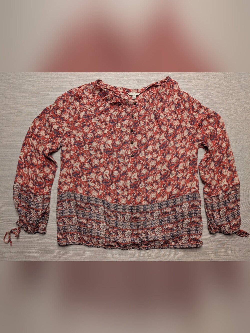 Lucky Brand Bohemian Floral Patterned Blouse Large